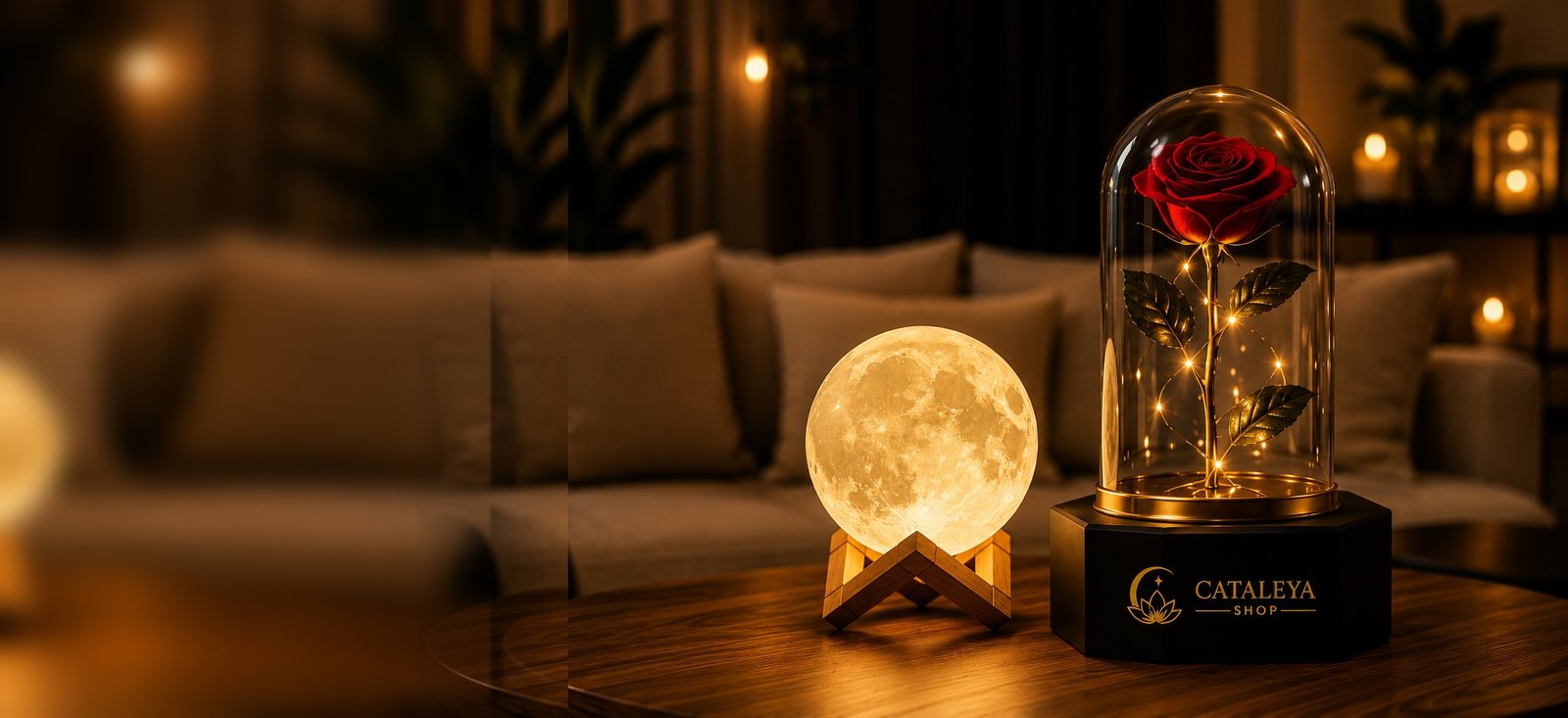 Cataleya Shop — set premium lună și trandafir etern